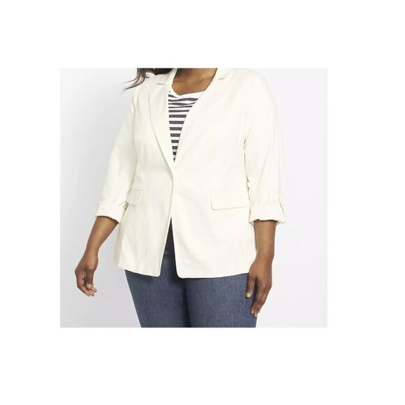 Bryant New Linen Blend Notched Collar Long Sleeve Off White Blazer - Picture 4 of 13